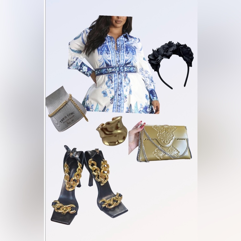 Fashion Nova On Trend Blue and White Long Sleeve Dress